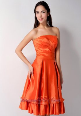 Layered Orange Red Knee-length Taffeta Dama Dress