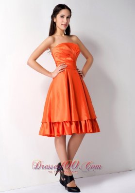 Layered Orange Red Knee-length Taffeta Dama Dress