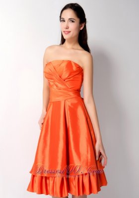 Layered Orange Red Knee-length Taffeta Dama Dress