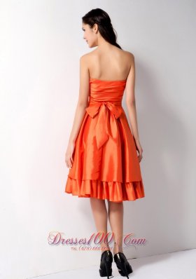 Layered Orange Red Knee-length Taffeta Dama Dress