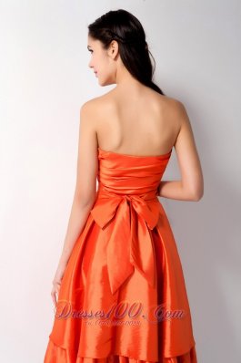 Layered Orange Red Knee-length Taffeta Dama Dress