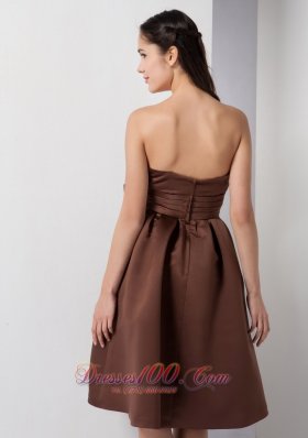 Knee-length Satin Bow Brown A-line Dama Dress