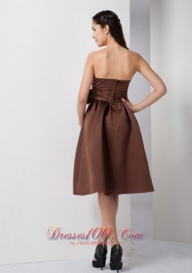 Knee-length Satin Bow Brown A-line Dama Dress