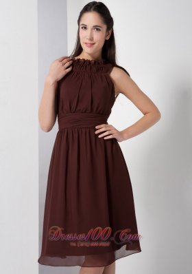 Brown Bateau Chiffon Knee-length Bridesmaid Dama Dresses