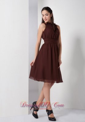 Brown Bateau Chiffon Knee-length Bridesmaid Dama Dresses