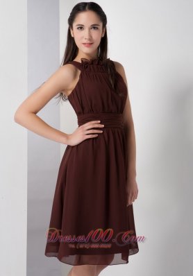 Brown Bateau Chiffon Knee-length Bridesmaid Dama Dresses