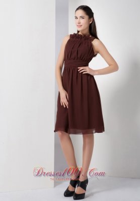 Brown Bateau Chiffon Knee-length Bridesmaid Dama Dresses