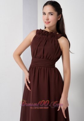 Brown Bateau Chiffon Knee-length Bridesmaid Dama Dresses