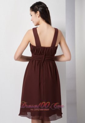 Brown Bateau Chiffon Knee-length Bridesmaid Dama Dresses