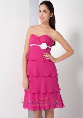 Layered Hot Pink Chiffon Strapless Dama Bridesmaid Dress