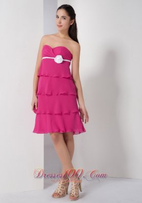 Layered Hot Pink Chiffon Strapless Dama Bridesmaid Dress