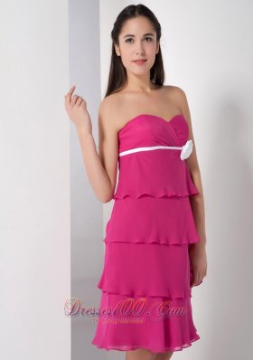 Layered Hot Pink Chiffon Strapless Dama Bridesmaid Dress