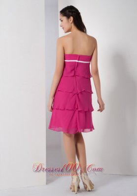 Layered Hot Pink Chiffon Strapless Dama Bridesmaid Dress