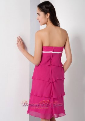 Layered Hot Pink Chiffon Strapless Dama Bridesmaid Dress