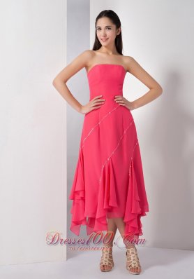 Asymmetrical Chiffon Strapless Mother Of The Brides Dress