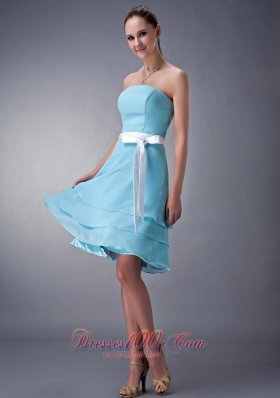 Layered Aqua Blue Knee-length Bridesmaid Dress Chiffon