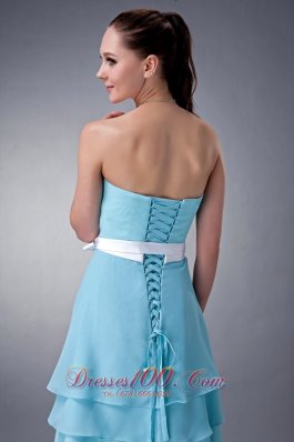 Layered Aqua Blue Knee-length Bridesmaid Dress Chiffon