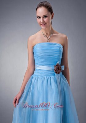 Hand Made Flower Blue Chiffon Dama Dresses Strapless