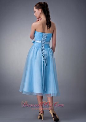 Hand Made Flower Blue Chiffon Dama Dresses Strapless