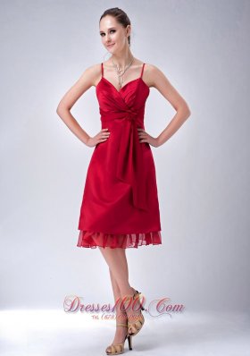 Spaghetti Straps Wine Red Knee-length Dama Dresses