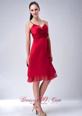 Spaghetti Straps Wine Red Knee-length Dama Dresses