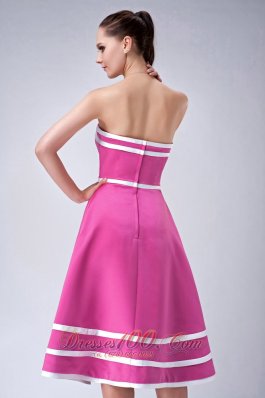 Satin Hot Pink StraplessTea-length Bridesmaid Dress