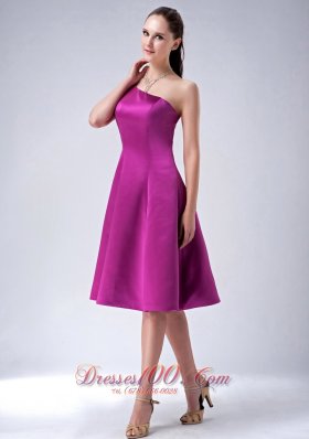 One Shoulder Fuchsia Satin Knee-length Dama Dresses