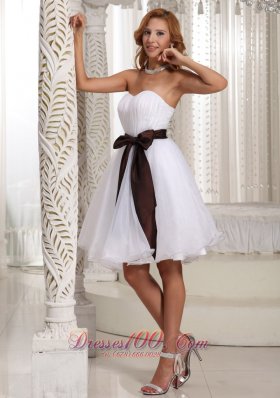 Short White Organza Bow Bridesmaid Dama Dresses