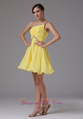 One Shoulder Yellow Beading Chiffon Prom Dama Dresses