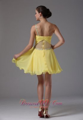 One Shoulder Yellow Beading Chiffon Prom Dama Dresses