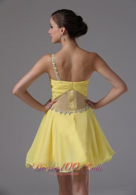 One Shoulder Yellow Beading Chiffon Prom Dama Dresses