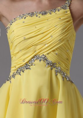 One Shoulder Yellow Beading Chiffon Prom Dama Dresses