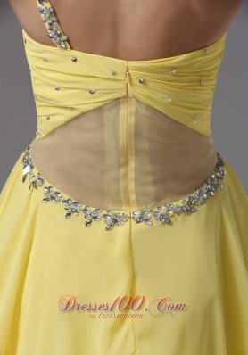 One Shoulder Yellow Beading Chiffon Prom Dama Dresses