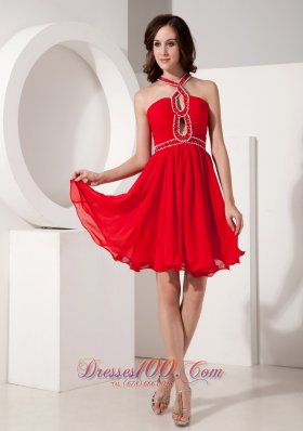 Crosss Straps Red Cocktail Dama Dress Beading Mini-length