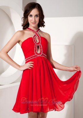 Crosss Straps Red Cocktail Dama Dress Beading Mini-length