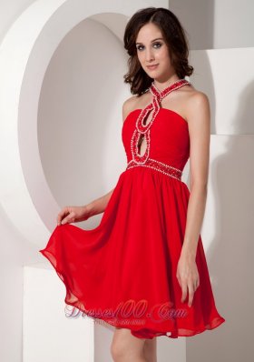 Crosss Straps Red Cocktail Dama Dress Beading Mini-length