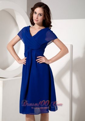 Short Sleeves Royal Blue V-neck Mother of the Bride Dress