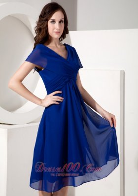 Short Sleeves Royal Blue V-neck Mother of the Bride Dress