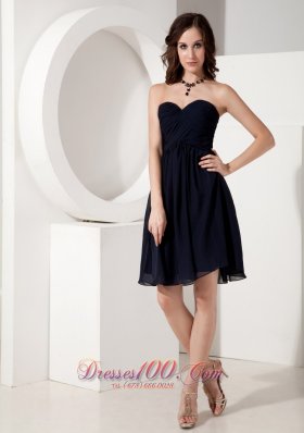 Navy Blue Empire Chiffon Ruched Mini-length Dama Dresses