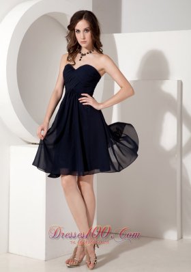 Navy Blue Empire Chiffon Ruched Mini-length Dama Dresses