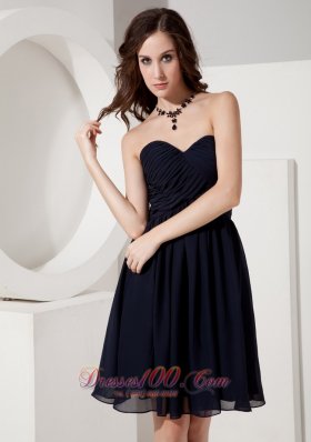 Navy Blue Empire Chiffon Ruched Mini-length Dama Dresses