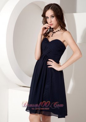 Navy Blue Empire Chiffon Ruched Mini-length Dama Dresses