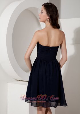 Navy Blue Empire Chiffon Ruched Mini-length Dama Dresses