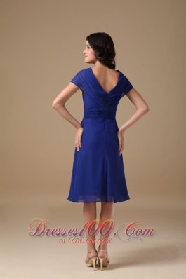 Short Sleeves Royal Blue V-neck Chiffon Mother Dress