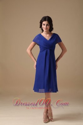 Short Sleeves Royal Blue V-neck Chiffon Mother Dress