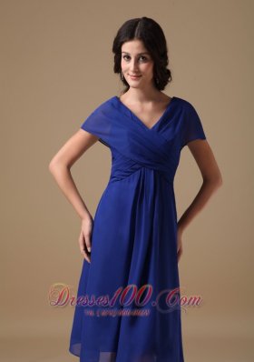 Short Sleeves Royal Blue V-neck Chiffon Mother Dress