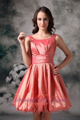 Bateau Watermelon Red A-line Taffeta Mini-length Dama Dresses