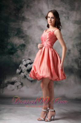 Bateau Watermelon Red A-line Taffeta Mini-length Dama Dresses