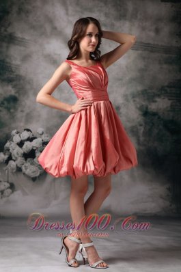 Bateau Watermelon Red A-line Taffeta Mini-length Dama Dresses