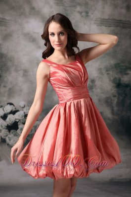 Bateau Watermelon Red A-line Taffeta Mini-length Dama Dresses